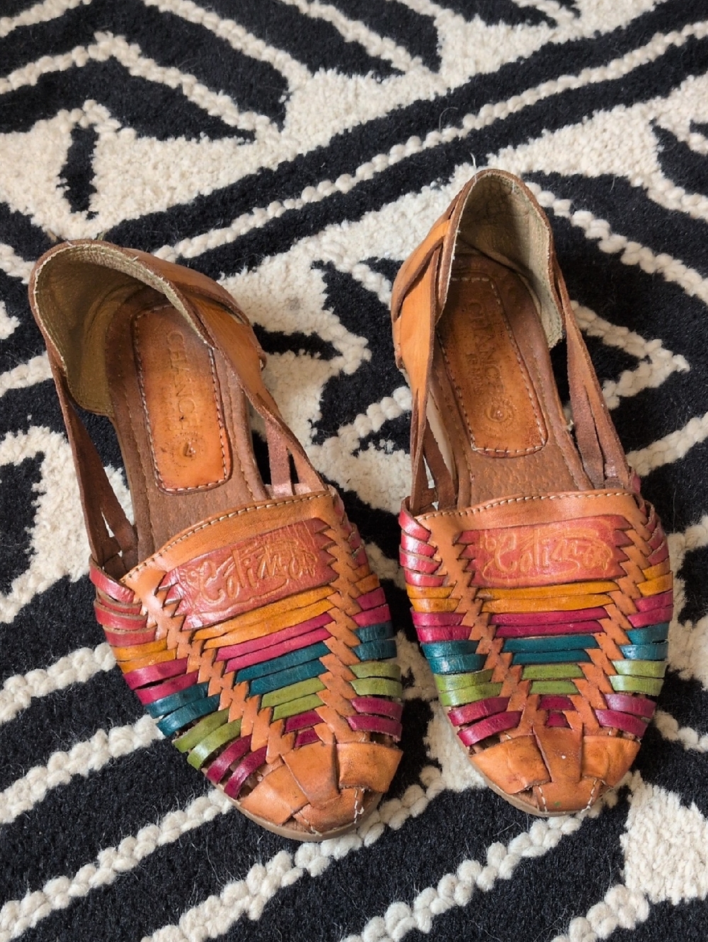 Handwoven Leather Huarache Sandals in Tan with Multicolor Accents